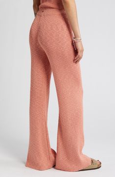 Soft ribbing furthers the comfort of these slightly flared pull-on pants that are ready to make your weekend even more relaxed. 28 1/2" inseam 100% acrylic Hand wash, line dry Imported Relaxed Fit Flare Loungewear Bottoms, Relaxed Fit Flare Bottoms For Loungewear, Ribbed Flare Pants For Loungewear, Casual Flare Bottoms With Elastic Waistband, Flare Ribbed Pants For Loungewear, Relaxed Fit Flare Pants For Loungewear, Casual Ribbed Bottoms, Spring Knit Bottoms With Elastic Waistband, Casual Flare Bottoms For Loungewear