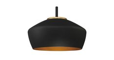 a black and gold pendant light hanging from a ceiling fixture on a white background with clippings