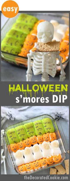 halloween s'mores dip recipe in a plastic container