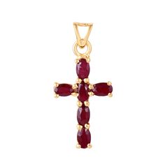 Ruby Cross Pendant featuring red rubies in a gold prong setting suspended on a fine gold chain. - Natural rubies 1.5 carats.- Set in 22 karat gold overlay.- Pendant diameter 11mm.- Suspended on a 14 karat gold chain, length 18 inches. Ruby Cross Pendant, Cartier Bracelets, Jewelry Stack, Our Father Who Art In Heaven, Cheat Code, Gold Overlay, Stacked Jewelry, Funky Jewelry, Jewelry Lookbook