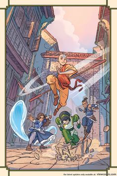 an image of a cartoon character flying through the air with other characters in front of him