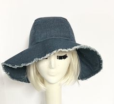 Wide Brim Denim Hat Hat Stores, Denim Projects, Travel Hat, Denim Hat, Hat Handmade, Handmade Hat, Wide Brimmed Hats, Hat Pattern, Sun Hat