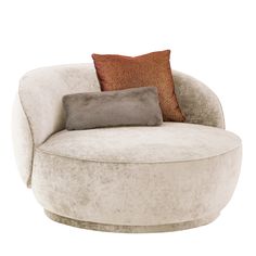 a round chair with two pillows on it