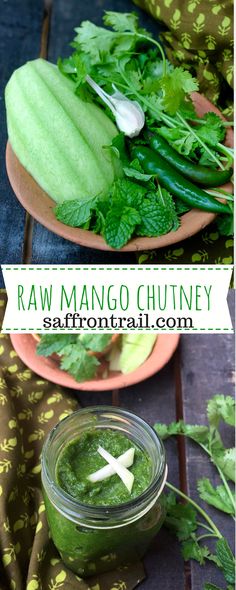 raw mango chutney with fresh green vegetables