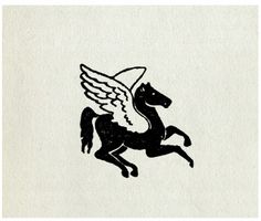 a black and white drawing of a horse with wings