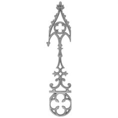 an ornate metal cross with decorative designs on the top and bottom, is shown against a white background