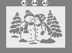 an image of a snowman in the woods with trees and snowballs on it