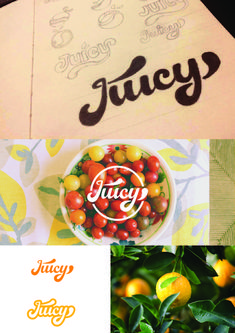 some type of fruit that is on top of a paper with the word juicy written in it