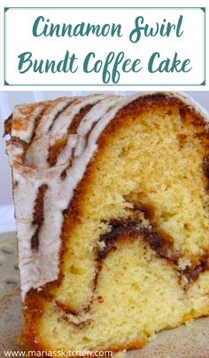 a cinnamon swirl bundt coffee cake with icing