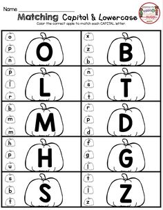 the matching capital and lowercase letters worksheet for pumpkin themed letter recognitions