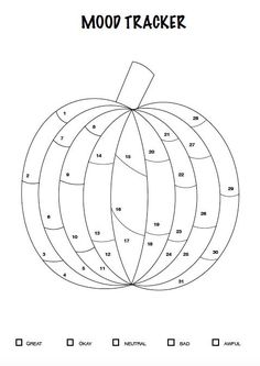 a coloring page with the words moo tracker on it and an image of a pumpkin