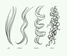 three different types of hair are shown in black and white, with the words on each side