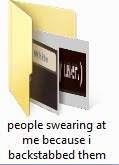 an open folder with the words people swearing at me because i backstabbed them