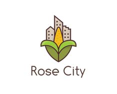 the logo for rose city, a small business that is growing corn in its field