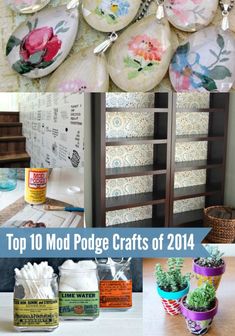 the top 10 mod podge crafts of 2014, including vases and potted plants