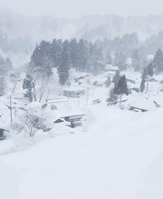 a man riding skis down a snow covered slope next to a small cabin on top of a hill