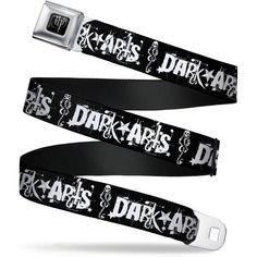 three black and white belts with the words dark arts printed on them, all in different styles