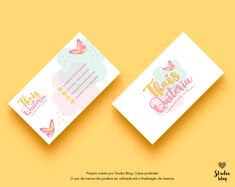 two business cards with butterflies on them