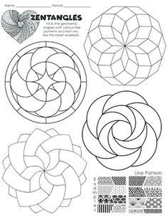 four circular designs with different shapes and sizes, each showing the same pattern as shown in the