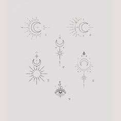 the sun, moon and stars are drawn in black ink on a white paper background