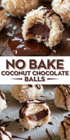 These no-bake coconut chocolate balls are a delightful holiday treat with zero oven time required! Think creamy coconut mixed with a hidden chocolate center, all coated in coconut flakes and drizzled with chocolate. They’re as easy to make as they are delicious to eat, perfect for holiday gifting or adding to a festive dessert platter. These little bites are a tropical escape with a hint of indulgence right in your mouth! #NoBakeDesserts #CoconutChocolate #EasyHolidayTreats #ChristmasSweets Chocolate Coconut Balls No Bake, Coconut Christmas Treats, No Bake Coconut Cream Balls, Coconut Desserts Easy, Christmas Deserts Recipes, Coconut Chocolate Balls, Christmas Desert Recipes, No Bake Coconut Cookies, Chocolate Coconut Cookies