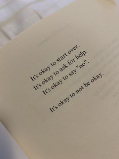 an open book with the words it's okay to start over, it's okay to say no