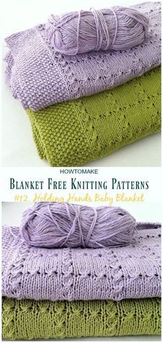 three knitted blankets with text that reads blanket free knitting patterns