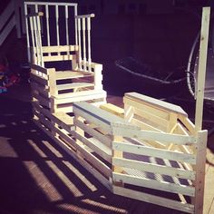 two wooden pallets sitting next to each other