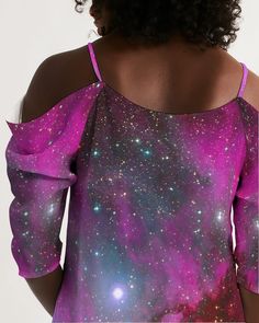 Galaxy Dress, Women's Open Shoulder A-Line Dress, Astronomy Gifts, Science Dress, Space Dress, Universe Gift, Nebula Gift, Astronomer Gifts. What's better than galaxies and stars to be printed on a dress! We used the pure beauty of our universe in this design to express our love of space and astronomy.  You also can express your love to a loved one by buying this gift, or wear it yourself and double the amount of beauty each time you look at the mirror ;) Flirty and fun, our Women's Open Shoulder Dress with a mini cut complements every figure. Short, draped sleeves flow from the open shoulder neckline for an extra flirty flare. Lightweight, flowy fabric Open shoulder, thin straps Short draped sleeves Fully lined Our products made especially for those who love science and believe in it. We Science Dress, Astronomy Gifts, Galaxy Outfit, Space Dress, Galaxy Dress, Birthday Dress Women, Open Shoulder Dress, Astronomy Gift, Galaxy Print