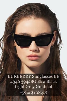 Make a sophisticated statement with the BURBERRY BE 4346 Elsa Sunglasses. These elegant black frames, paired with light grey gradient lenses, exude timeless luxury and contemporary charm. Perfectly crafted for both style and comfort, they offer 100% UV protection and a sleek, polished look that enhances any outfit. Burberry Sunglasses Women, Black Frames, Burberry Sunglasses, Timeless Luxury, Grey Gradient, Fashion Toys, Eyewear Accessories