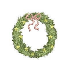 a green wreath with pink ribbon and stars on the front is embroidered onto it's side