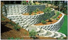 an outdoor garden with stone steps and landscaping