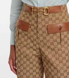 Gucci - Horsebit GG canvas straight pants | Mytheresa Gucci Women Clothes, Gucci Belt Outfit, High Low Fashion, Gucci Pants, Gucci Outfits, Gucci Horsebit, Gucci Monogram, Skater Style, Straight Trousers