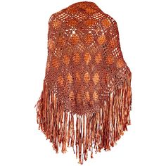 Lovely 1970s hand woven Terra-cotta / brown / tan / caramel rayon crochet extra large piano shawl! The perfect accessory to add to any outfit / ensemble! Dramatic fringe and elaborate craftmanship. In great condition. 70s Bride, Bride Kimono, Piano Shawl, Color Terracota, Shabby Chic Clothes, Vintage Fringe, Fringe Shawl, Brown Hand, Vintage Scarf