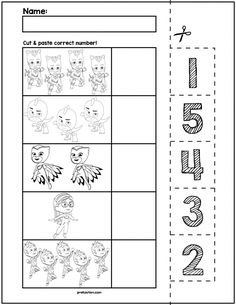 a printable worksheet with numbers and cartoon characters