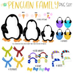 penguin family svt clipart set with hats, scarfs and candy canes