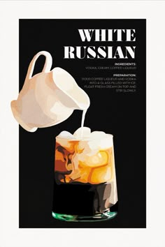 a poster with an image of a pitcher pouring ice into a glass filled with liquid