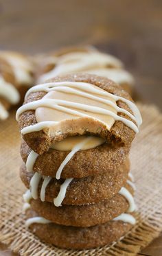 some cookies with icing on top of each other