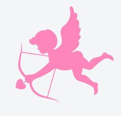 a pink cupid with an arrow and bow on it's back, flying in the air