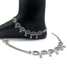 Name of product: 925 Sterling Silver Anklet / Silver Payal Weight: 46.7grams. Length: 27.2centimeter FREE EXPRESS SHIPPING    -----Feedback::- A satisfied customer is our top priority and your feedback forms the backbone of our success. Don't forget to give positive feedback along with good ratings. Thank You Silver Wedding Anklets With Oxidized Finish, Festive Silver Sterling Silver Anklets, Silver Anklets With Latkans For Wedding, Silver Toe Ring Anklets For Festivals, Silver Wedding Anklets With Latkans, Silver Bohemian Anklets For Party, Adjustable Silver Anklets For Festive Occasions, Adjustable Silver Anklets For Festivals, Oxidized Metal Anklets