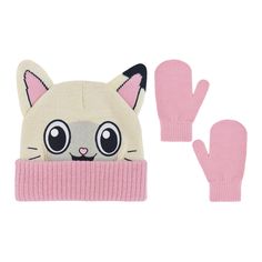 PRICES MAY VARY. PANDY PAWS KNITTED CAP AND GLOVES: Cute and stylish skull cap and matching glove set with an adorable design resembling Pandy Paws the cat from Gabby's Dollhouse; this beanie with a pink cuff features a cute Pandy Paws face, 3D ears, and pink matching gloves ONE SIZE: This knitted hat and gloves set can accommodate a wide range of boys and girls' head and hand sizes, and can be easily slipped on for instant comfort LIGHTWEIGHT AND COMFORTABLE: Beanie hats and gloves feature a li Cat Crochet Hat, Gabby Cat, Pandy Paws, Hat Pattern Crochet, Cat Crochet, Kids Beanies, Crochet Patterns Free Blanket, Barbie Stuff, Boys Accessories