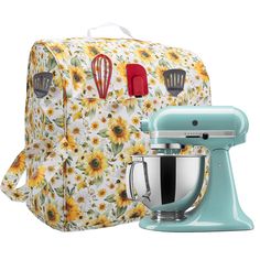 an image of a bag and mixer on the white background with sunflowers in it