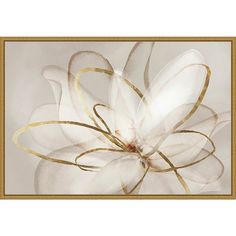 a white flower with gold accents on it