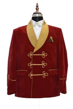 Men Red Smoking Jacket Designer Elegant Luxury Party Wear Blazers Coats Party Wear Blazers, Dinner Suit, Velvet Coat, Velvet Blazer, Stylish Jackets, Formal Style, Suit Fashion, Kilt, Blazer Coat