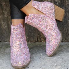 Not Rated Fiera Multi Pink Booties Sparkle Boots Outfit, Sparkle Boots, Pink Ankle Boots, Carol Tuttle, Pink Booties, Dressing Your Truth, Texas Boutique, Glitter Boots, Cute Purses