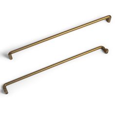 two brass colored handles on a white background with clippings to the left and right