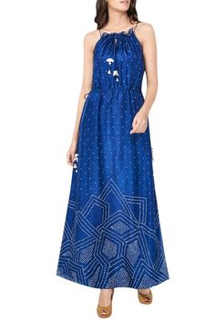 Latest Collection of Dresses by Anita Dongre Grassroot Unstitched Bandhani Print Georgette Kurta, Blue Bohemian Dress With Bandhani Print, Anita Dongre Bandhani Collection, Semi-stitched Bandhani Print Maxi Kurta, Semi-stitched Floor-length Bandhani Print Dress, Long Gown Dress, Cotton Kurti Designs