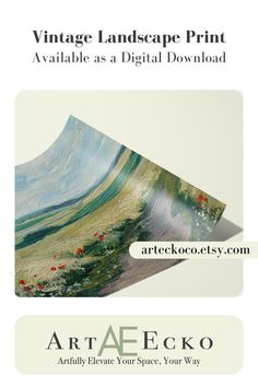 an advertisement for artaeecco's vintage landscape print available as a digital download