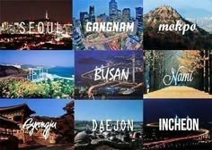 there are many different pictures with the names of cities in each one place on them