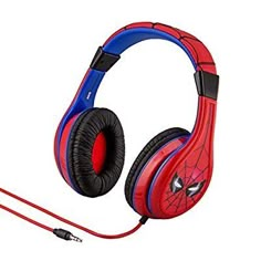 the spiderman headphones are red and blue